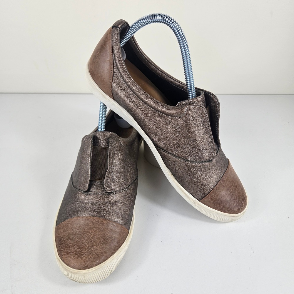 Ziera Comfort Plus Dock 38FF Womens 7.5 Metallic Bronze Leather Slip On Sneakers